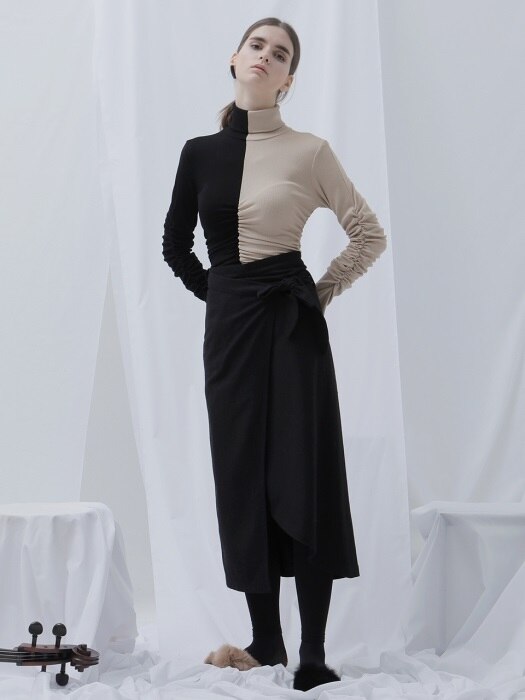 17 WINTER unbalanced wool wrap-skirt (black)