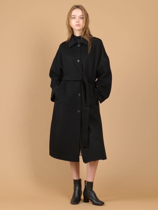 WOOL CASHMERE HAND MADE COAT - BLACK