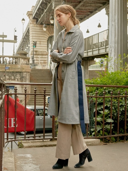 Puff Sleeve Trench Coat (Grey+Check)_VW8AR0120