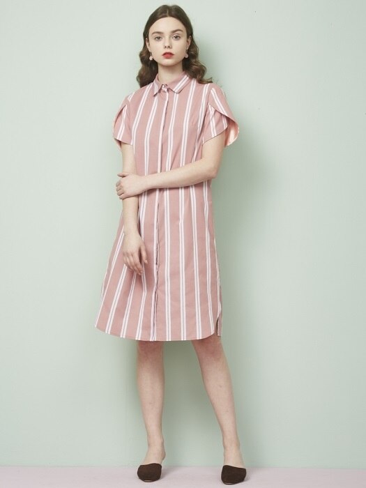 TULIP SLEEVE SHIRTS DRESS _ PINK