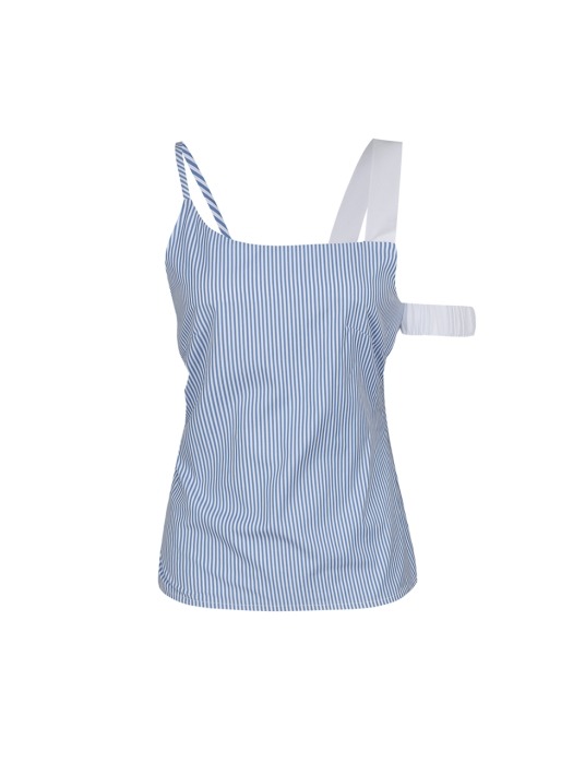 SLEEVELESS RUCHED STRAP TOP (SKY BLUE STRIPE)