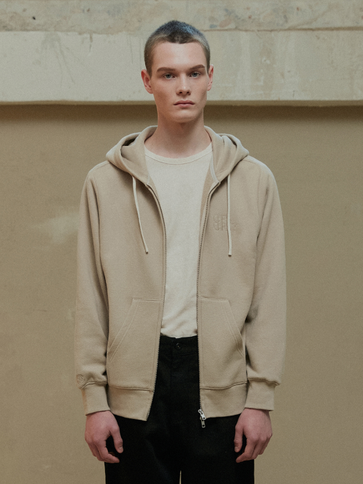 BEIGE LOGO ZIP-UP HOODIE (TC1TSVF0903)