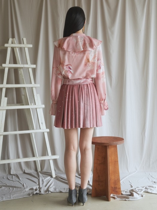 pink starry velvet belt skirt