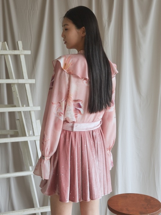 pink starry velvet belt skirt
