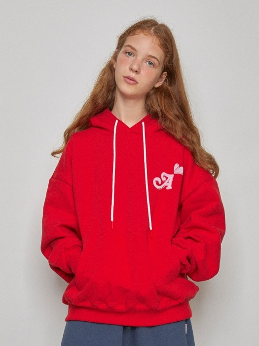 ALT015_A Heart Velvet Print Logo Hoodie_Red