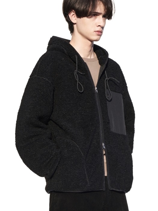 Boa Fleece Hood Zip-Up Jacket Black