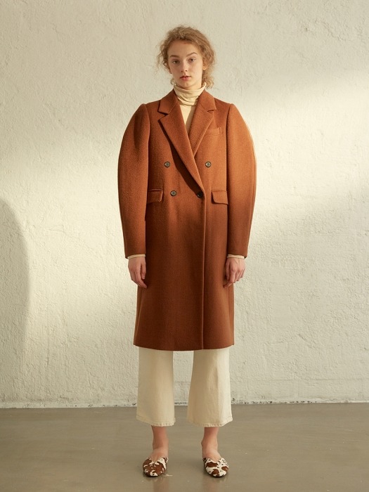 Structured Round-sleeve Wool Coat_ BROWN