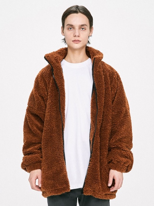 Oversized Shearling Jacket - Brown