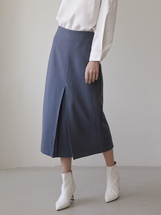 comos282 front pleats H-line skirt (dusty blue)