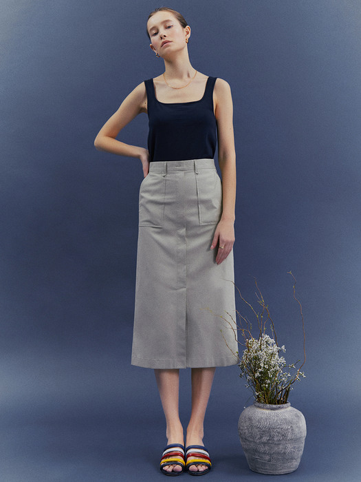 [Classy Cotton] H-line Slit Skirt 