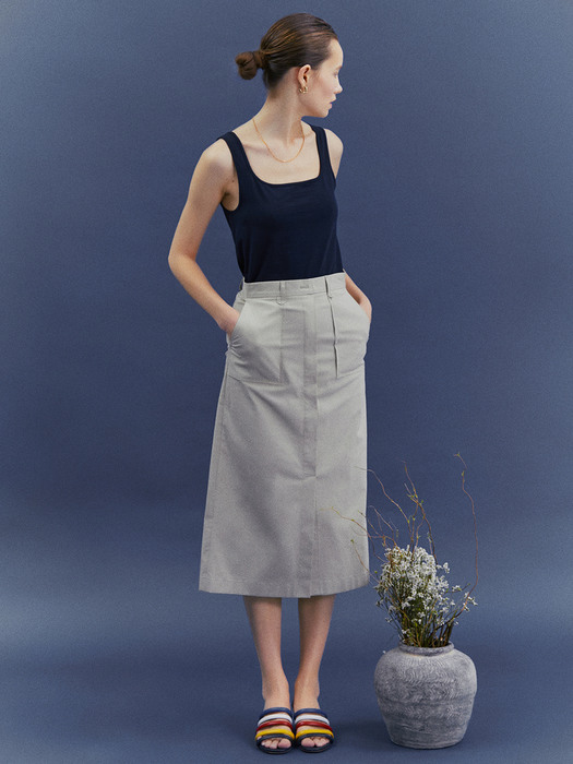 [Classy Cotton] H-line Slit Skirt 