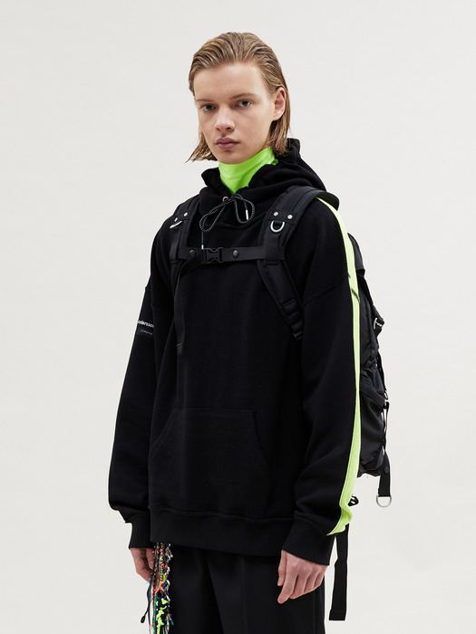 UNISEX INSIDE OUT CONTRAST PANEL HOODIE atb345u(BLACK/LIME)