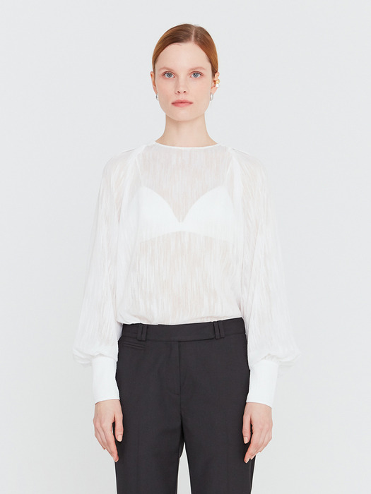  20SS SHEER BASIC BLOUSE WITH SEMI-BALLOON SLEEVES - WHITE