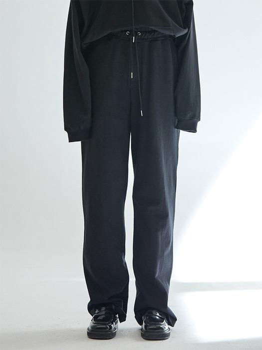 BLACK wide fit cotton pants(LB003)