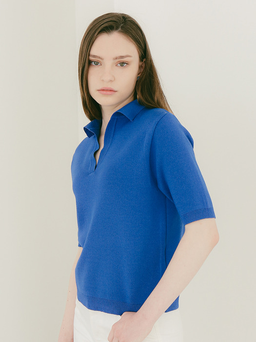 Openline Collar Knit Top [Blue]