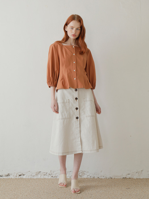 20SS SQUARE NECK BLOUSE /BROWN