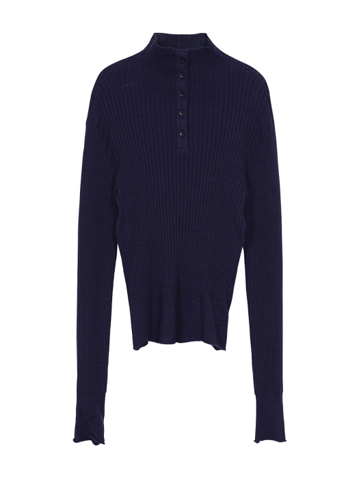 Button Ribbed Knit in D/Navy_VK0AP2300