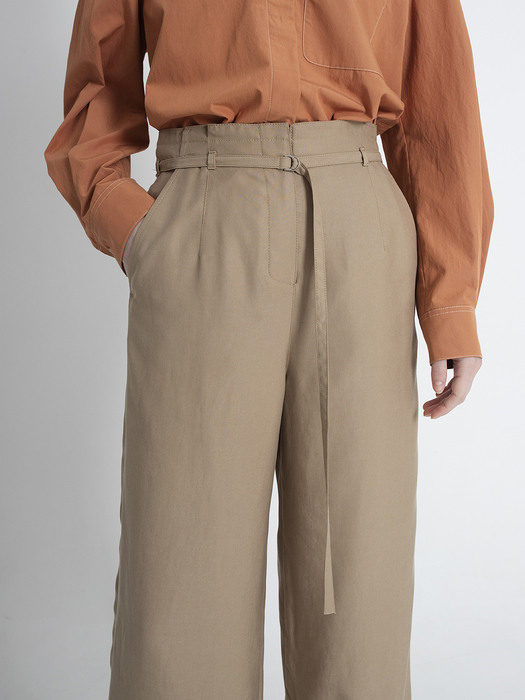 HIGH WAIST BELTED WIDE-LEG PANTS in 2 COLORS [U0F0P304]