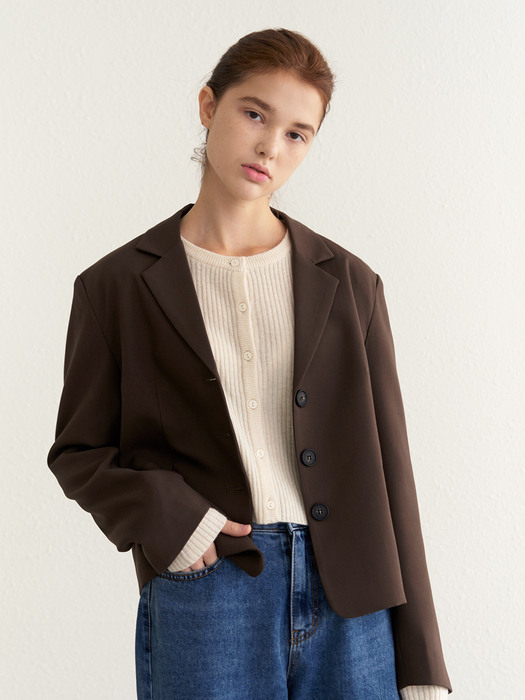 3 button short jacket-brown