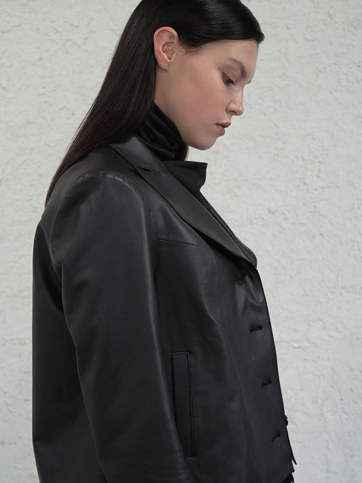 Peaked lapel leather jacket