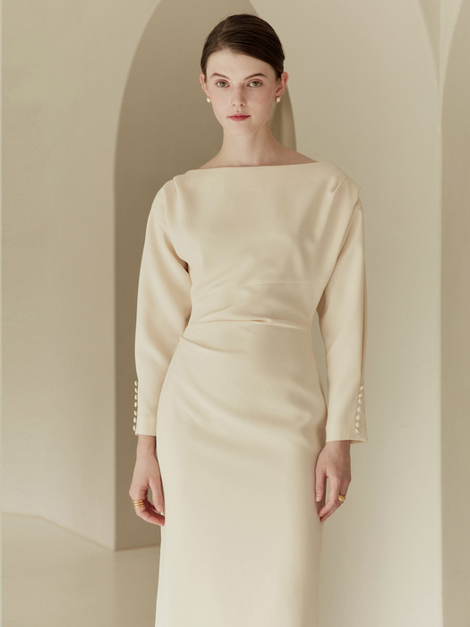 [미전시]ATHENA Boatneck dolman sleeve H-line dress (Cream)