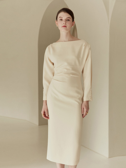 [미전시]ATHENA Boatneck dolman sleeve H-line dress (Cream)