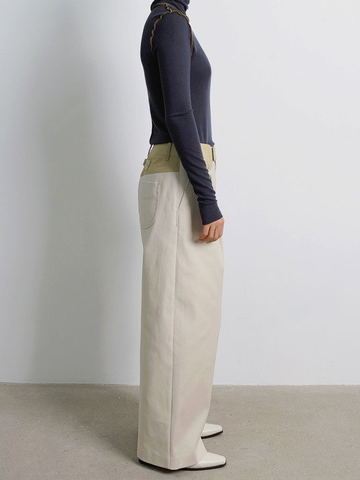 Textured Wide Tuck Pants / Road Beige
