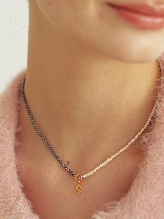 terahertz and pearl initial necklace (14k Gold filled)