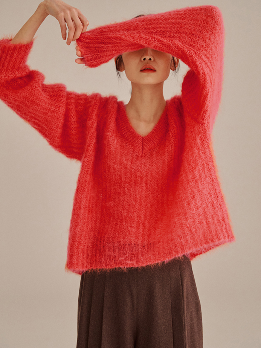 CORAL MOHAIR BLEND CHUNKY KNIT TOP