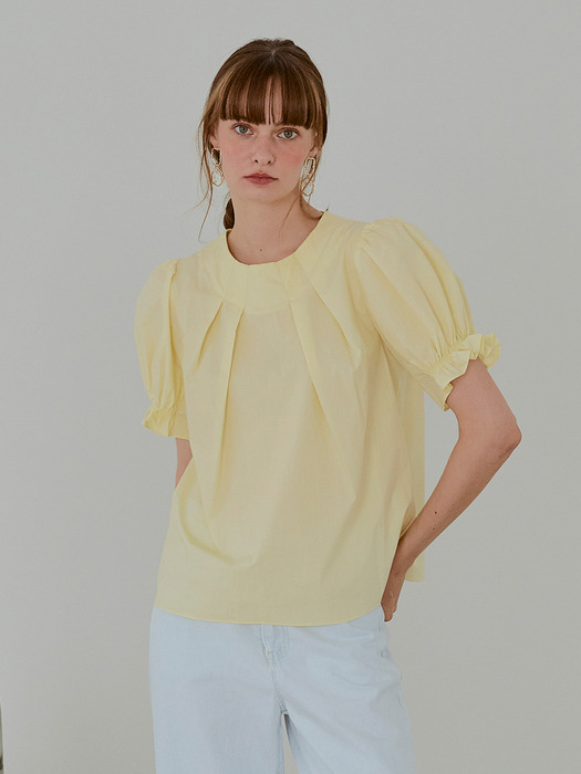 Pintuck Shirring Blouse, Yellow