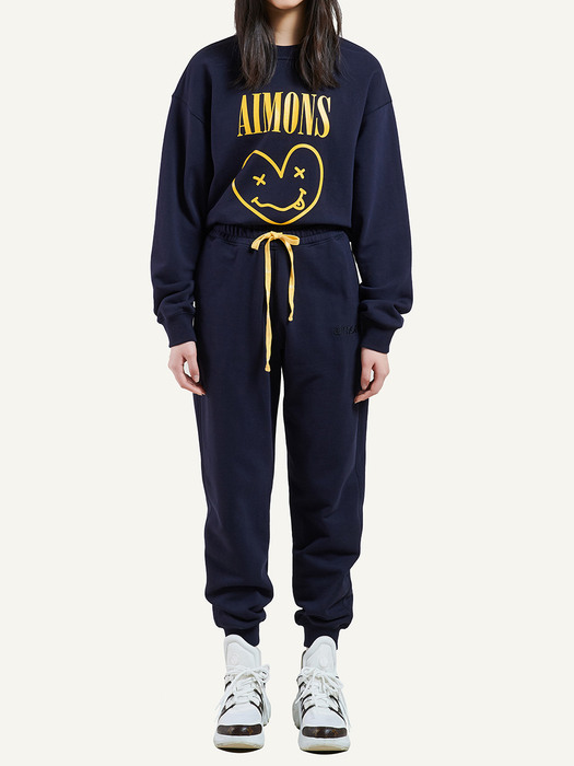 NAVY AIMONS LOGO EMBROIDERY SWEAT PANTS