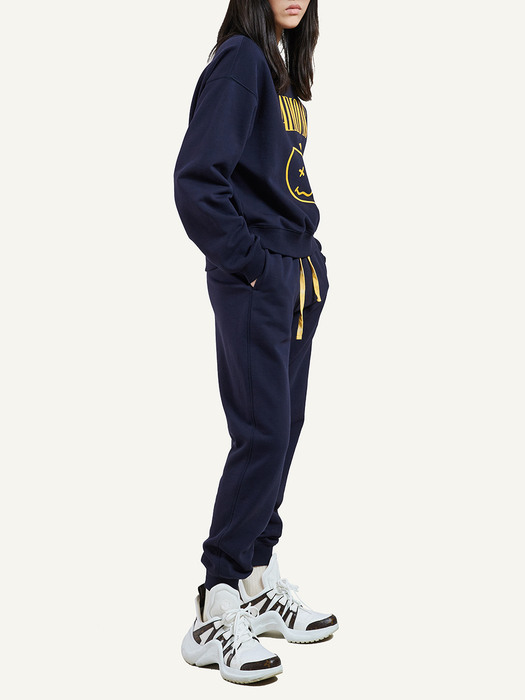 NAVY AIMONS LOGO EMBROIDERY SWEAT PANTS