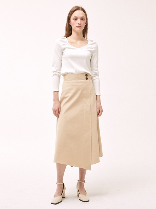 Button Flare Skirt - Beige