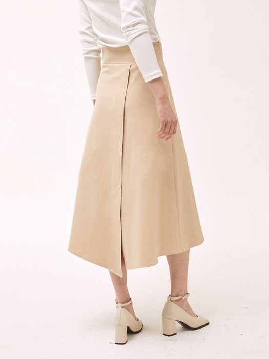 Button Flare Skirt - Beige