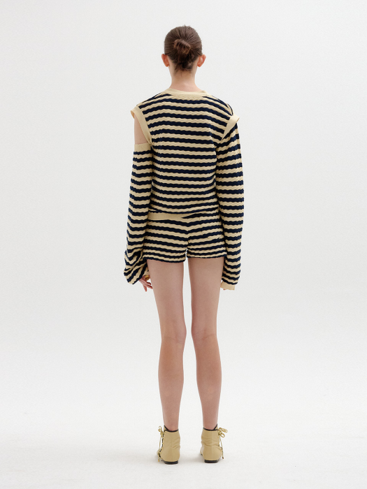 SIEN Textured Cardigan - Beige/Navy Stripe