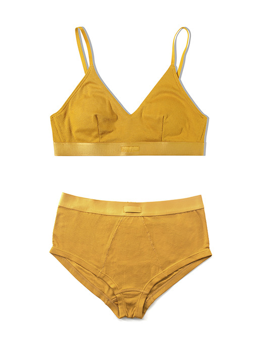 Ribbed Modal Brief & Bralette Set-up for Woman - Mustard Yellow