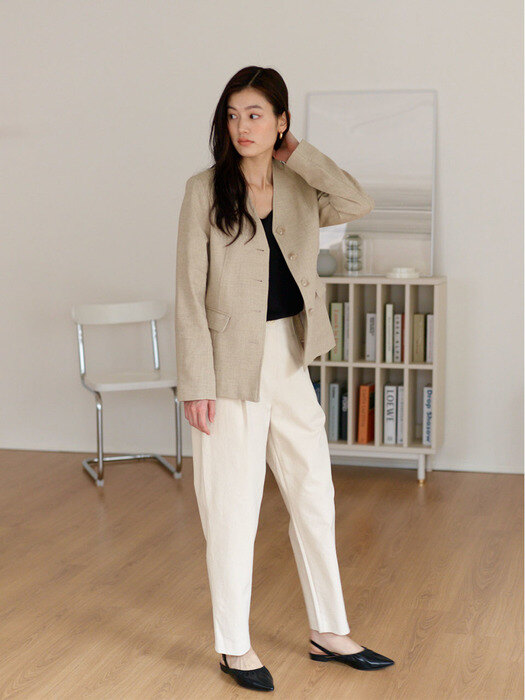 No-Collar Linen Jacket_Natural