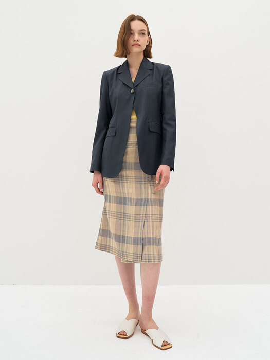 5P Wool Blend Check Banding Belt Skirt - Oatmeal