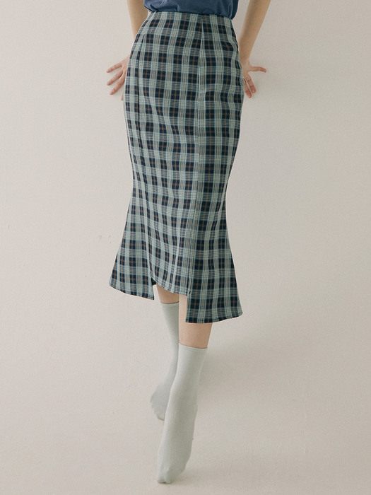 KST MERMAID CHECK SKIRT NAVY