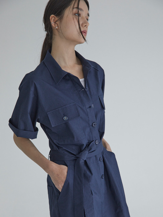 Detachable Belted Jump Suit(Navy)