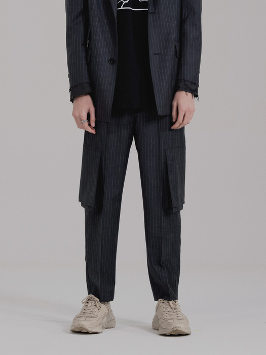 UNNORM STRIPE WOOL  TROUSERS