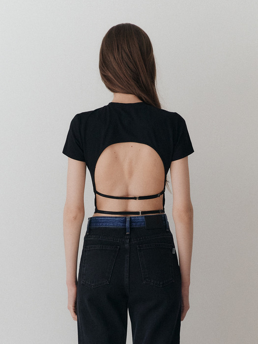 Double Strap Backless Crop Top_Black