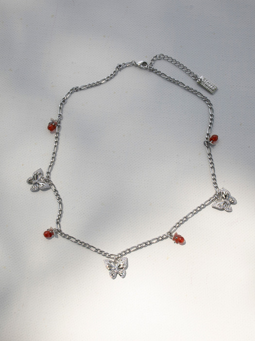 Butterfly and berries silver necklace