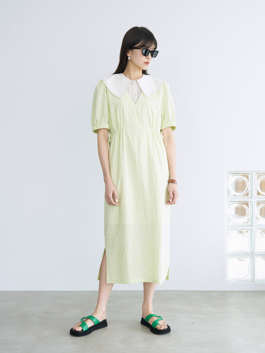 21 Summer_ L/Green  Gingham Check Combi Dress