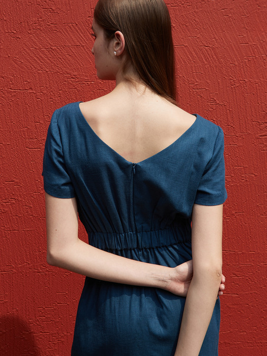 amr1274 v-neck linen dress (blue)