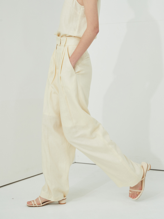 PLEATS PALAZZO LINEN PANTS_CREAM