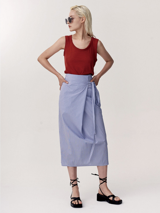 WRAP SHIRRING SLEEVELESS_RED