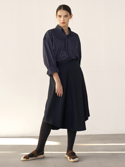 Wool back string skirt (dark navy)