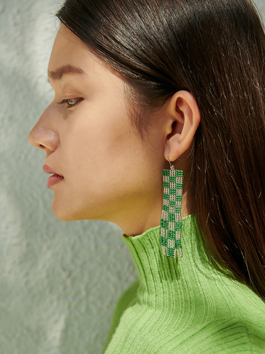 Checkerboard Green Earring