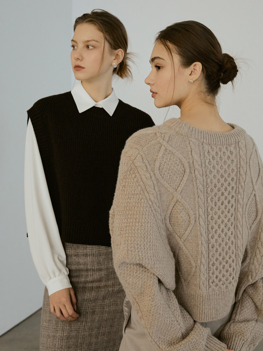 Crop wool knit vest (brown)